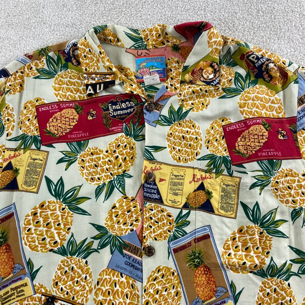 Reyn Spooner Joe Kealoha Shirt Mens L Cream Pineapple Label Rayon Hawaiian